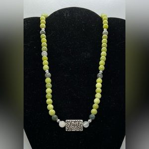 Green, White Jade, Moss Agate Half Mala